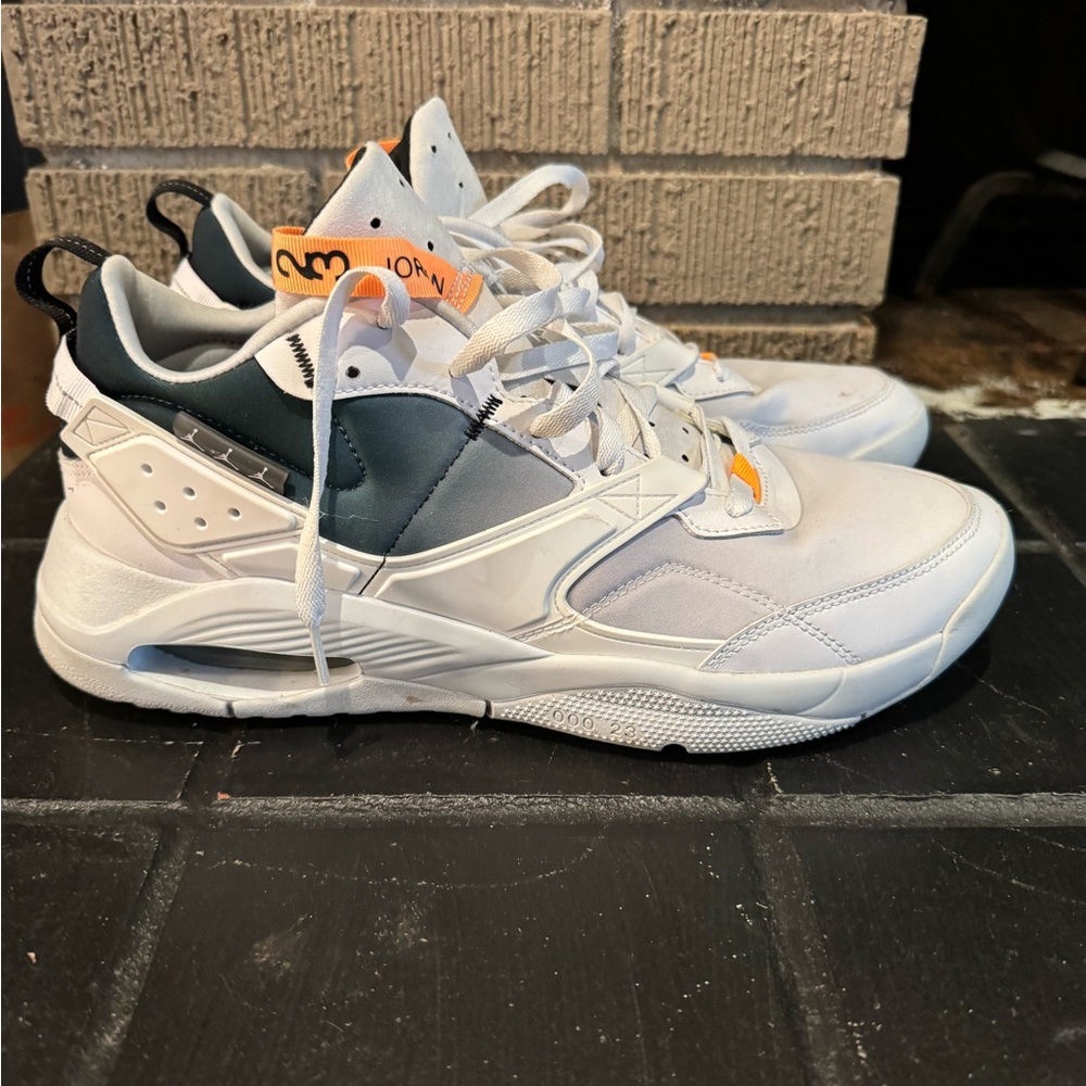 Jordans Men's White and Gray Athletic Sneakers with Orange Accent